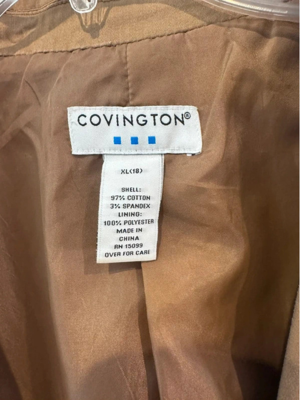 Vintage Covington Women’s XL 18 camel cotton blend blazer lined, single button - Picture 2 of 3